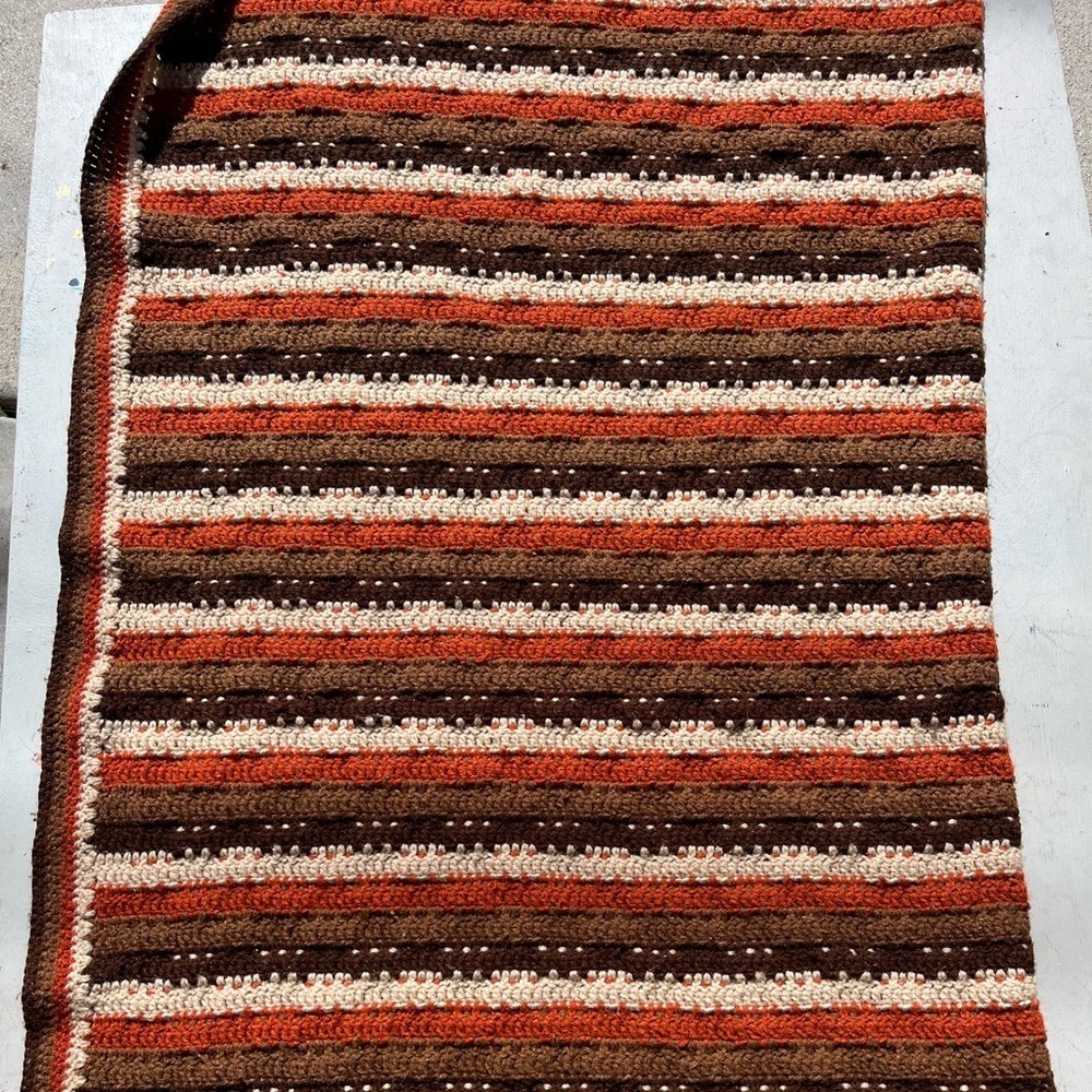 Hand-Crochet Afghan Blanket Multicolor Hook‎ Textile Vintage Patchwork Quilt 70s